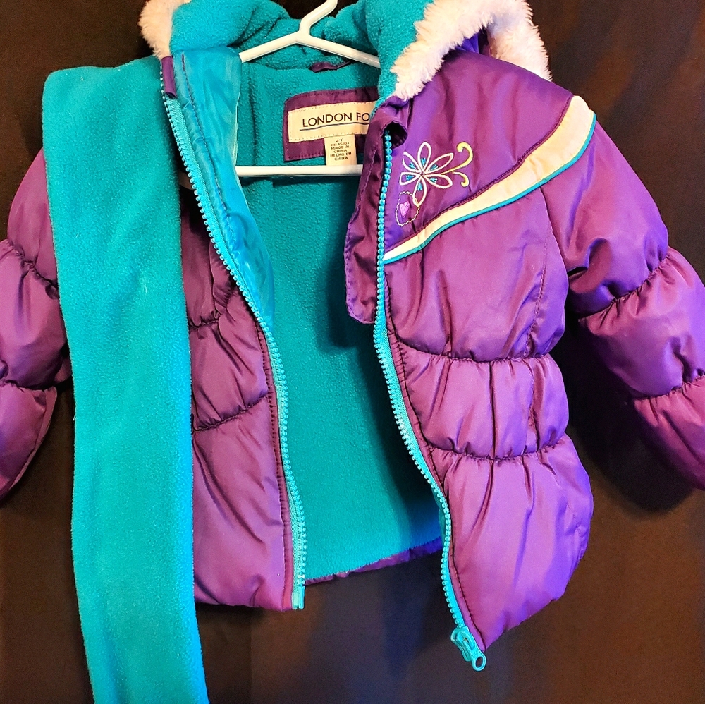 Bright puffer with coordinating scarf